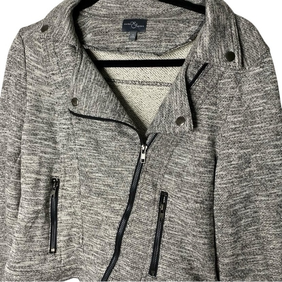 Market & Spruce Grey Heathered Zip Up Knit Sweater Moto Sweater Jacket - Picture 4 of 5